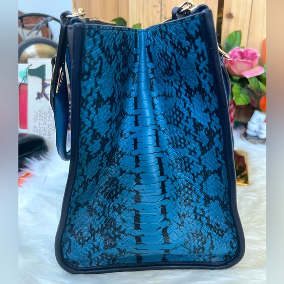 Coach Two Tone Blue Python Embossed With Double Zip Leather Handbag - Picture 11 of 15